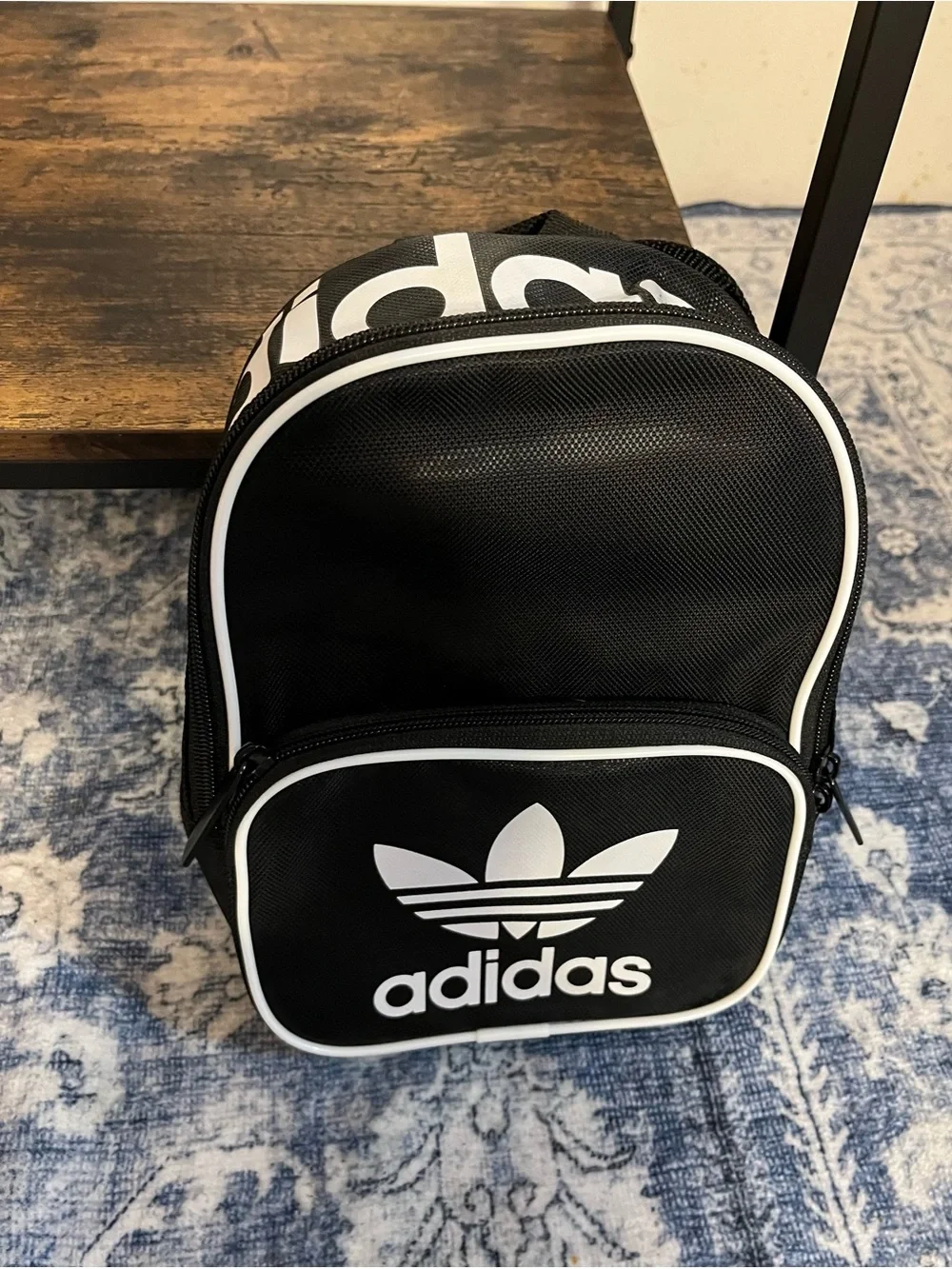 adidas Black and White Small Backpack with Bold Logo - Picture 2 of 6